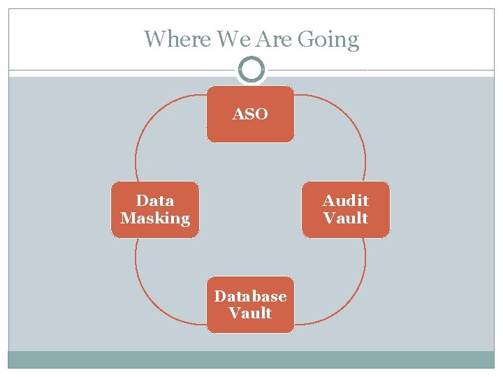 Where We Are Going ASO Data Masking Audit Vault Database Vault 
