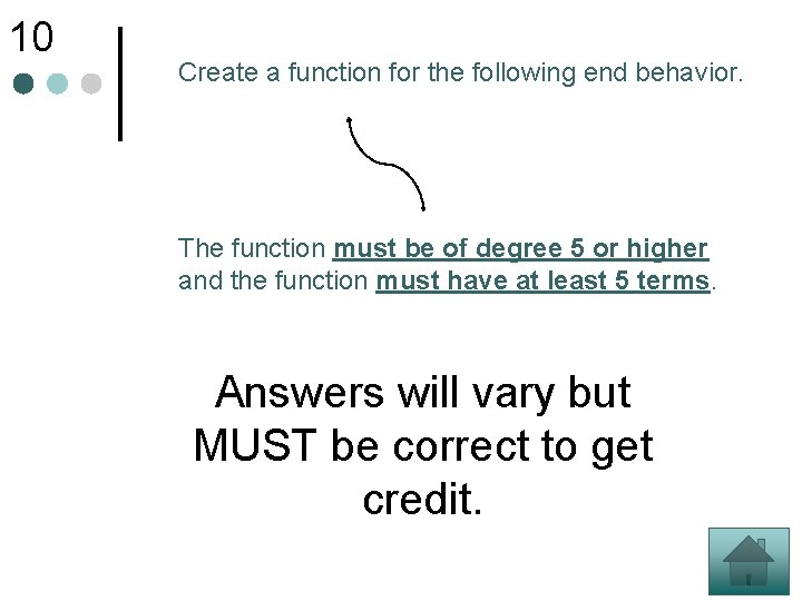 10 Create a function for the following end behavior. The function must be of