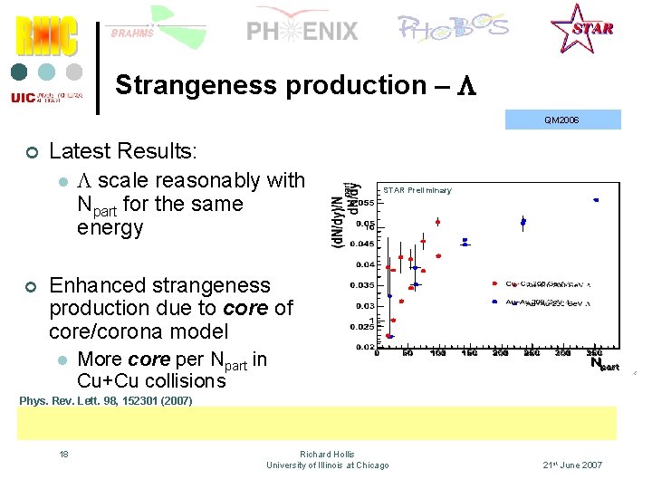 Strangeness production – L QM 2006 ¢ ¢ Latest Results: l L scale reasonably