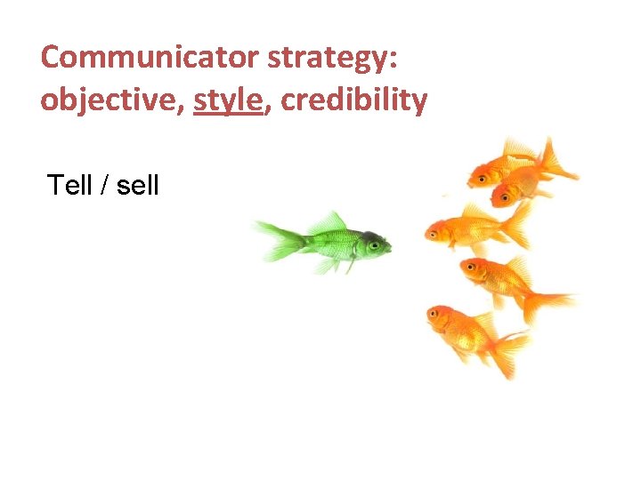 Communicator strategy: objective, style, credibility Tell / sell 