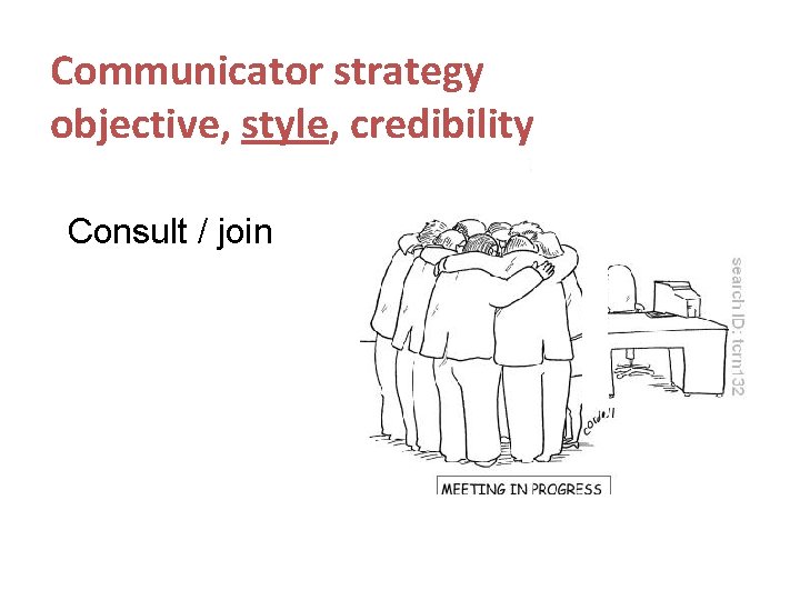 Communicator strategy objective, style, credibility Consult / join 