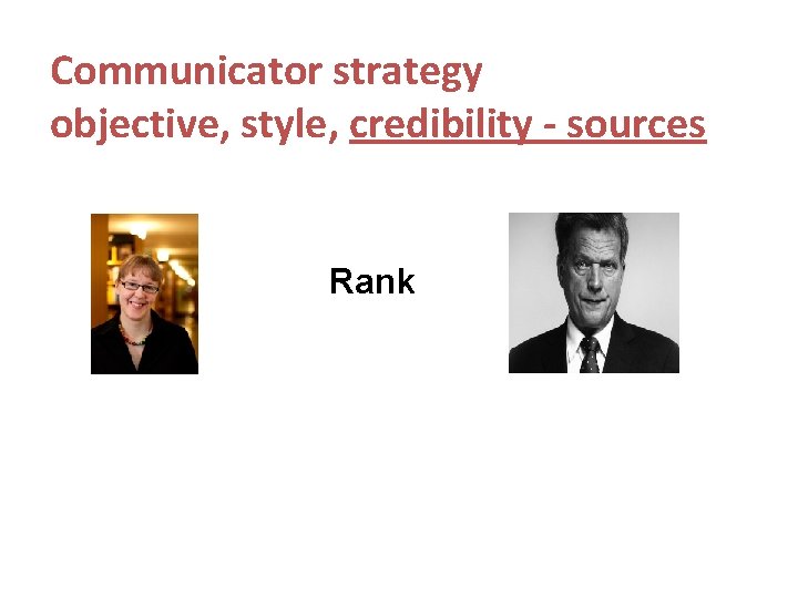 Communicator strategy objective, style, credibility - sources Rank 