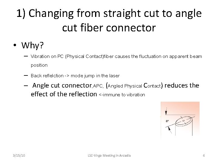 1) Changing from straight cut to angle cut fiber connector • Why? – Vibration