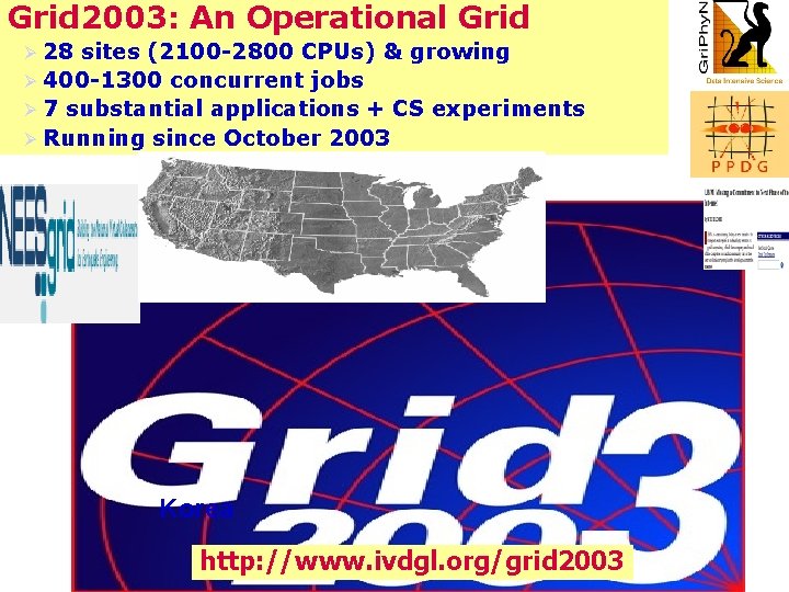 Grid 2003: An Operational Grid Ø 28 sites (2100 -2800 CPUs) & growing Ø