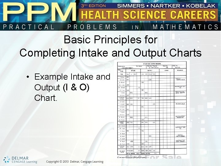Basic Principles for Completing Intake and Output Charts • Example Intake and Output (I