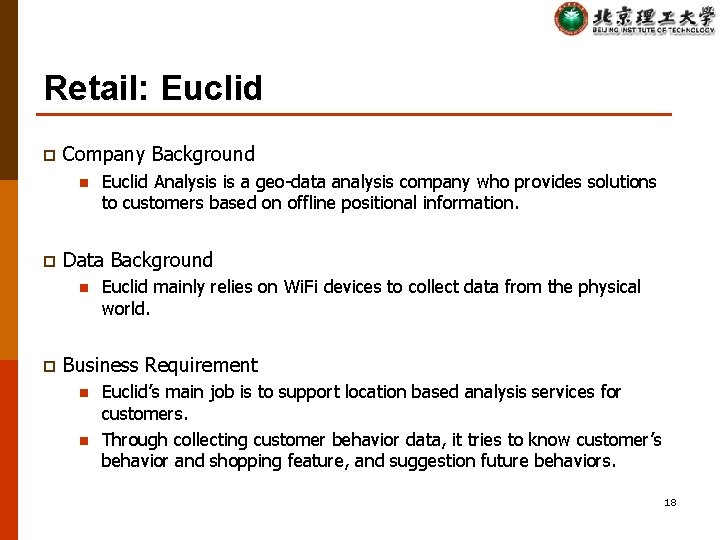 Retail: Euclid p Company Background n p Data Background n p Euclid Analysis is