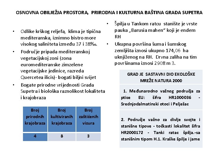 OSNOVNA OBILJEŽJA PROSTORA, PRIRODNA I KULTURNA BAŠTINA GRADA SUPETRA • • Odlike krškog reljefa,