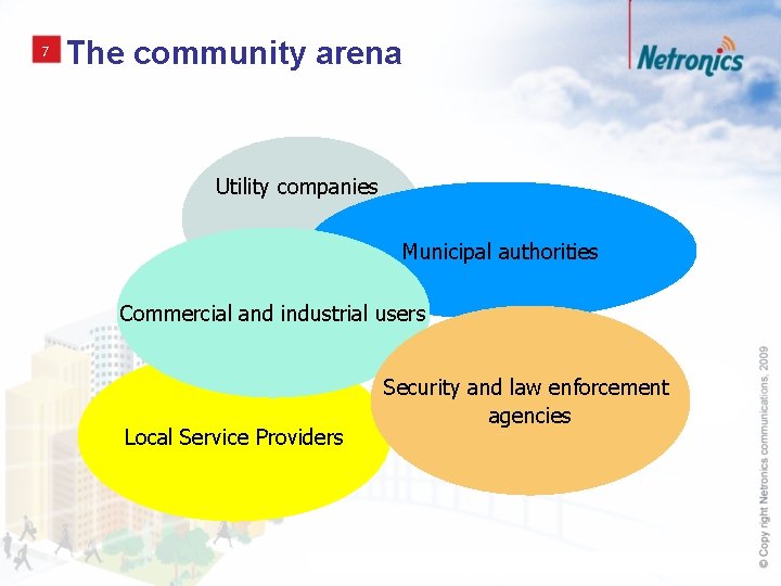 7 The community arena Utility companies Municipal authorities Commercial and industrial users Local Service