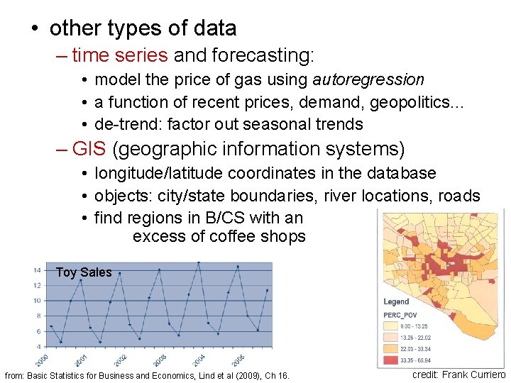  • other types of data – time series and forecasting: • model the