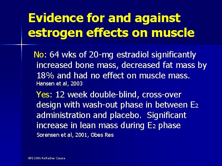 Evidence for and against estrogen effects on muscle No: 64 wks of 20 -mg