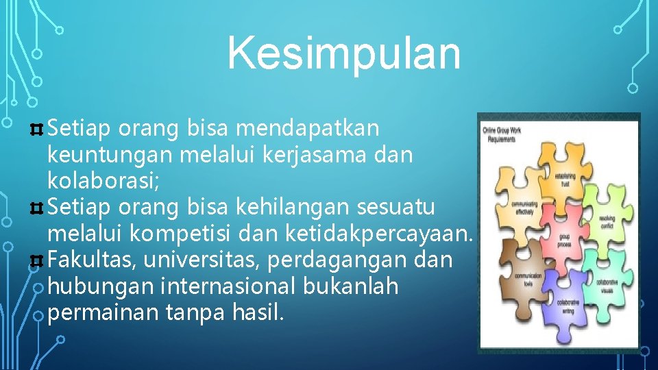 Kesimpulan Setiap orang bisa mendapatkan keuntungan melalui kerjasama dan kolaborasi; Setiap orang bisa kehilangan