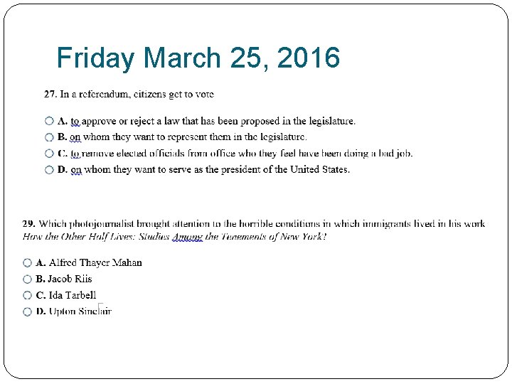 Friday March 25, 2016 