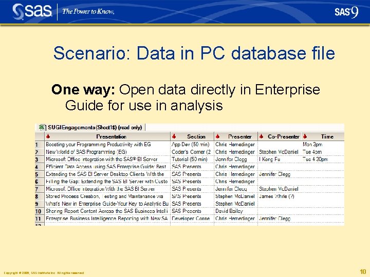 Scenario: Data in PC database file One way: Open data directly in Enterprise Guide