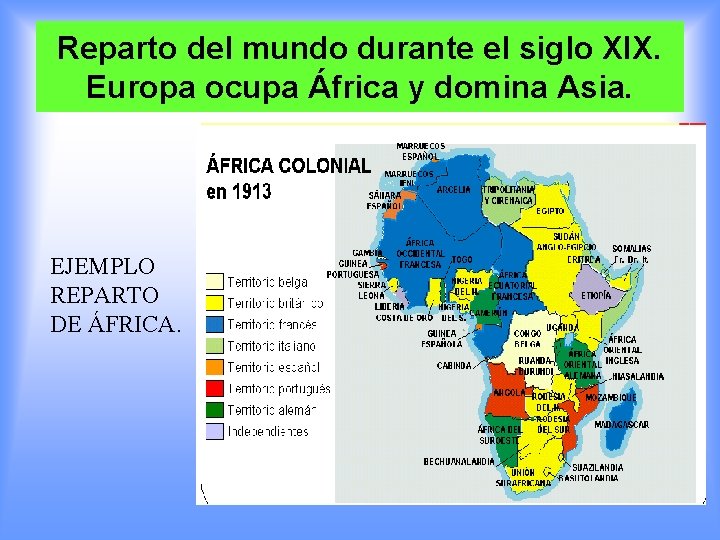 Reparto del mundo durante el siglo XIX. Europa ocupa África y domina Asia. EJEMPLO