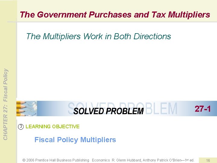 The Government Purchases and Tax Multipliers CHAPTER 27: Fiscal Policy The Multipliers Work in