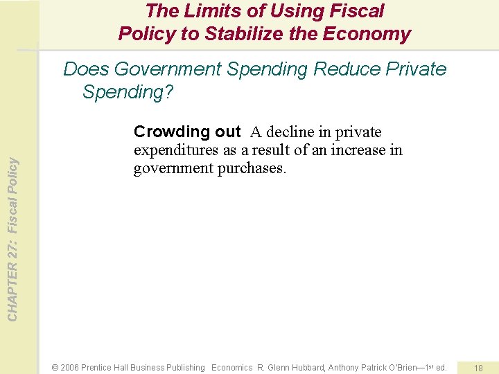 The Limits of Using Fiscal Policy to Stabilize the Economy CHAPTER 27: Fiscal Policy