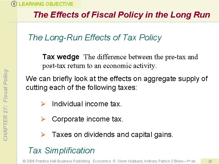 6 LEARNING OBJECTIVE The Effects of Fiscal Policy in the Long Run CHAPTER 27: