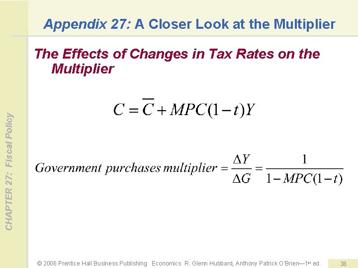 Appendix 27: A Closer Look at the Multiplier CHAPTER 27: Fiscal Policy The Effects