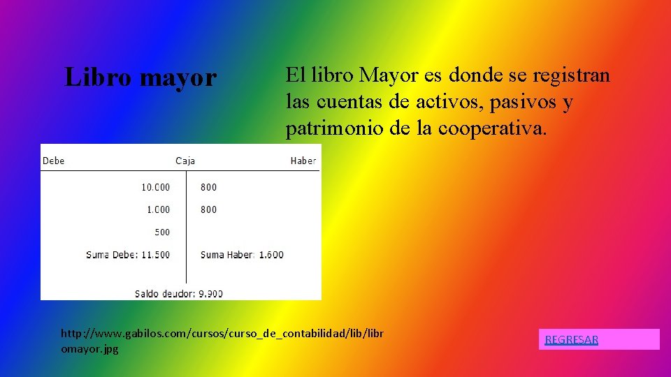 Libro mayor El libro Mayor es donde se registran las cuentas de activos, pasivos