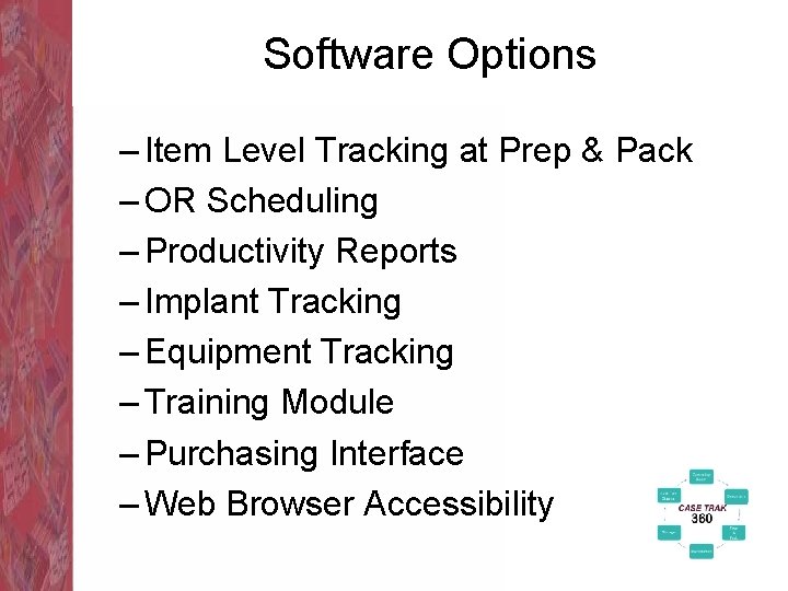 Software Options – Item Level Tracking at Prep & Pack – OR Scheduling –