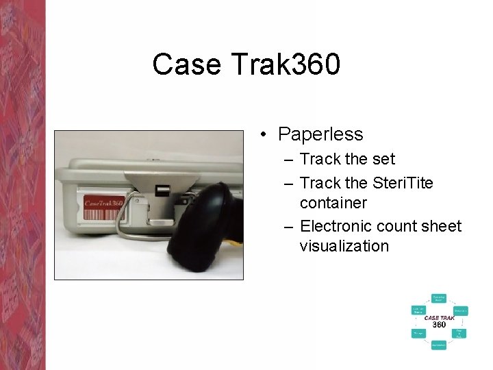 Case Trak 360 • Paperless – Track the set – Track the Steri. Tite