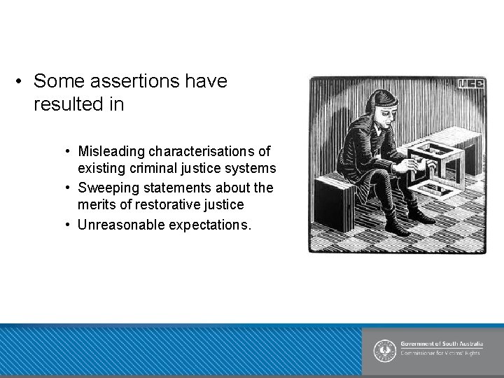 • Some assertions have resulted in • Misleading characterisations of existing criminal justice