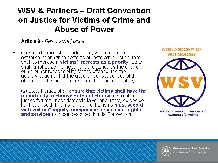 WSV & Partners – Draft Convention on Justice for Victims of Crime and Abuse