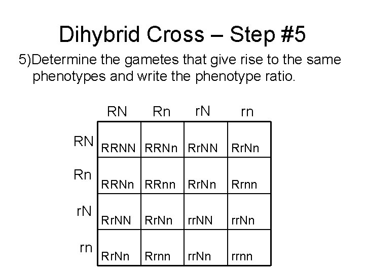 Dihybrid Cross – Step #5 5)Determine the gametes that give rise to the same