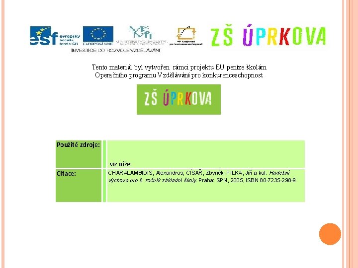 Tento materiál byl vytvořen rámci projektu EU peníze školám Operačního programu Vzdělávání pro konkurenceschopnost