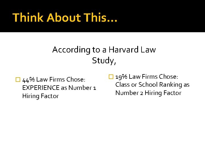 Think About This… According to a Harvard Law Study, � 44% Law Firms Chose: