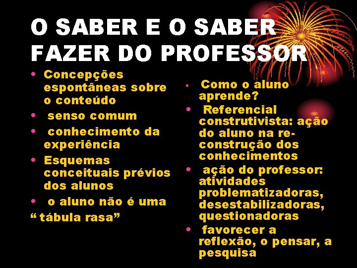 O SABER E O SABER FAZER DO PROFESSOR • Concepções espontâneas sobre o conteúdo