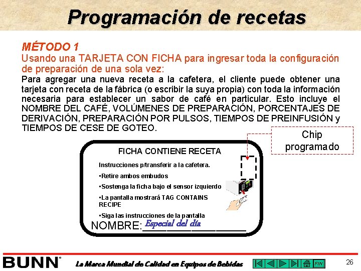 Programación de recetas MÉTODO 1 Usando una TARJETA CON FICHA para ingresar toda la