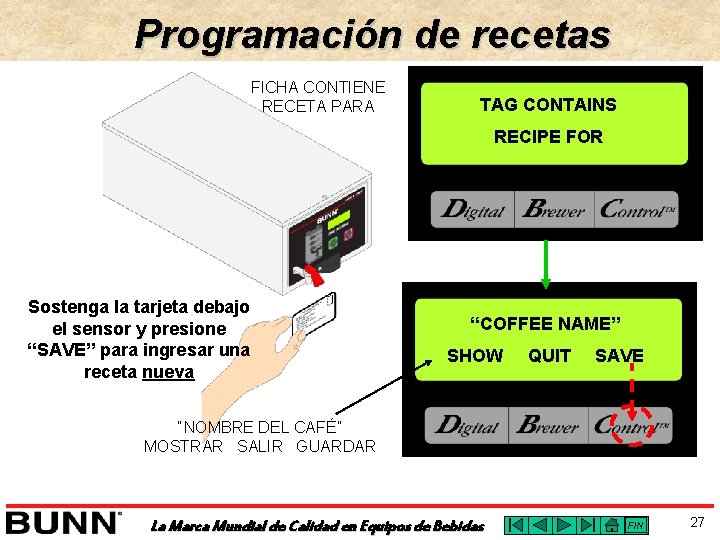 Programación de recetas FICHA CONTIENE RECETA PARA TAG CONTAINS RECIPE FOR Sostenga la tarjeta