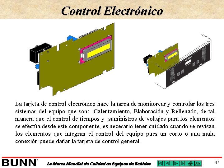 Control Electrónico La tarjeta de control electrónico hace la tarea de monitorear y controlar