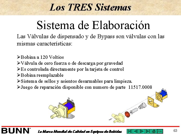 Los TRES Sistemas Sistema de Elaboración Las Válvulas de dispensado y de Bypass son