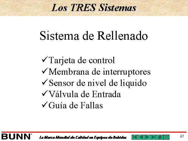 Los TRES Sistemas Sistema de Rellenado üTarjeta de control üMembrana de interruptores üSensor de