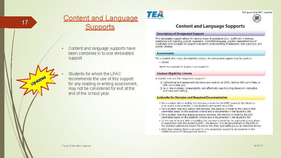  Content and Language 17 Supports da Up ted • Content and language supports