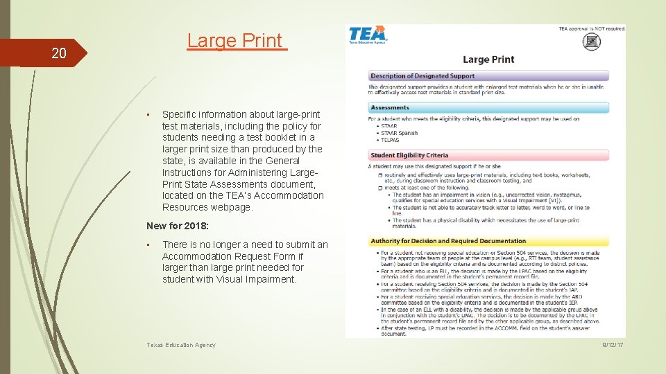 Large Print 20 • Specific information about large-print test materials, including the policy for
