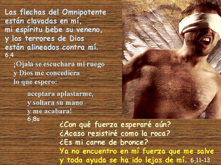 Las flechas del Omnipotente están clavadas en mí, mi espíritu bebe su veneno, y