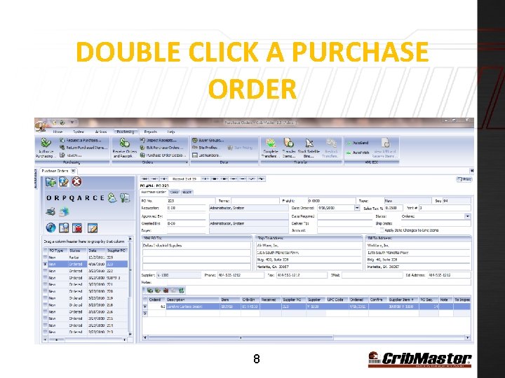 DOUBLE CLICK A PURCHASE ORDER 8 