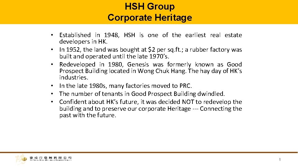 HSH Group Corporate Heritage • Established in 1948, HSH is one of the earliest