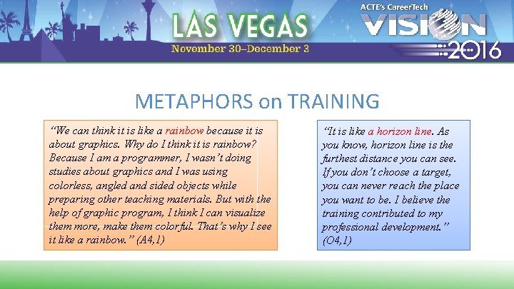 METAPHORS on TRAINING “We can think it is like a rainbow because it is