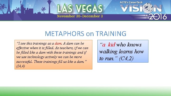 METAPHORS on TRAINING “I see this trainings as a dam. A dam can be