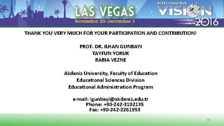 THANK YOU VERY MUCH FOR YOUR PARTICIPATION AND CONTRIBUTION! PROF. DR. ILHAN GUNBAYI TAYFUN