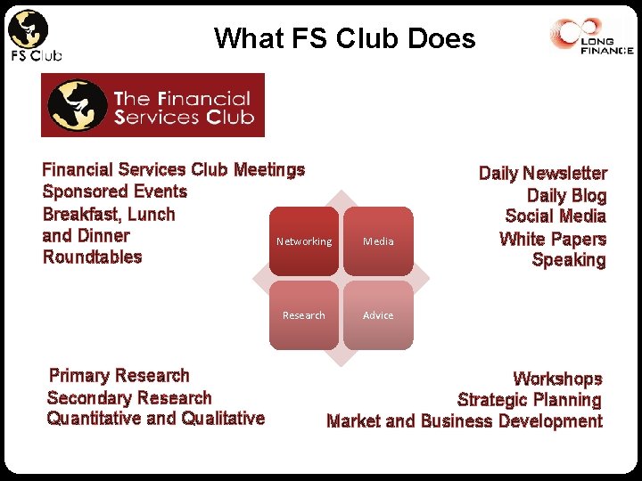 What FS Club Does Financial Services Club Meetings Sponsored Events Breakfast, Lunch and Dinner