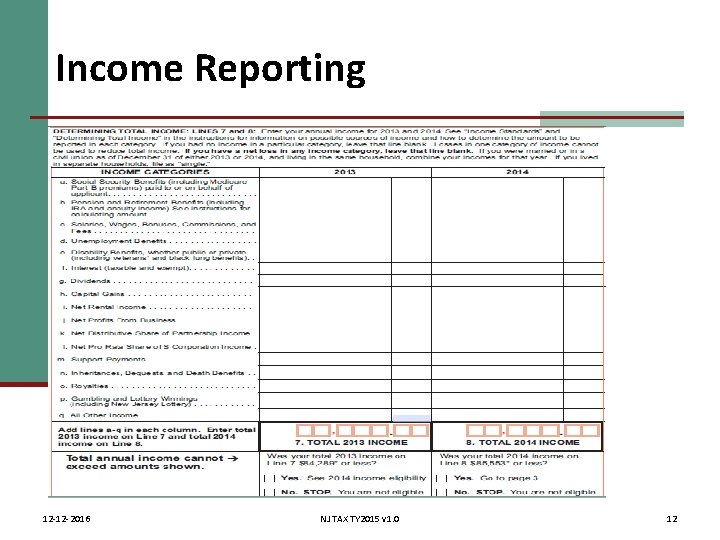 Income Reporting 12 -12 -2016 NJ TAX TY 2015 v 1. 0 12 