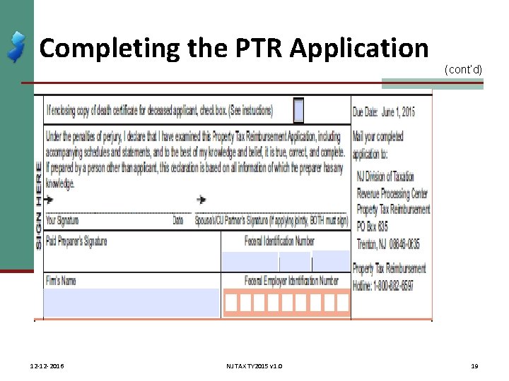 Completing the PTR Application 12 -12 -2016 NJ TAX TY 2015 v 1. 0
