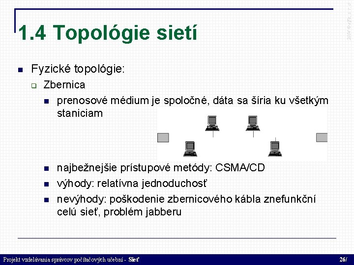  2004 © elfa, s. r. o 1. 4 Topológie sietí Fyzické topológie: Zbernica