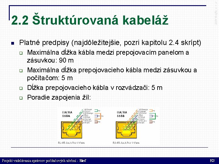  2004 © elfa, s. r. o 2. 2 Štruktúrovaná kabeláž Platné predpisy (najdôležitejšie,