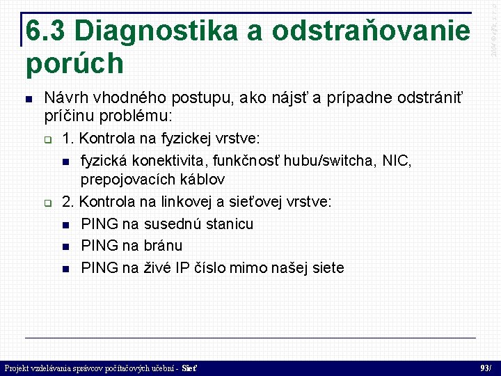  2004 © elfa, s. r. o 6. 3 Diagnostika a odstraňovanie porúch Návrh